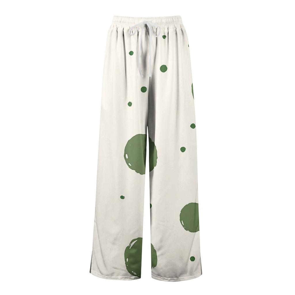 Damen Bedruckte Weitbeinige Hosen mit Taschen Hohe Taille Kordelzug Lockere Freizeit-Hosen