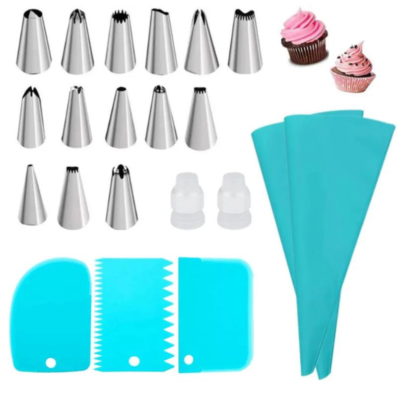 Piping Bags and Tips Set Cake DIY Decorating Kit with Stainless Steel Nozzle Reusable Silicone Pastry Cake Decorating Tools