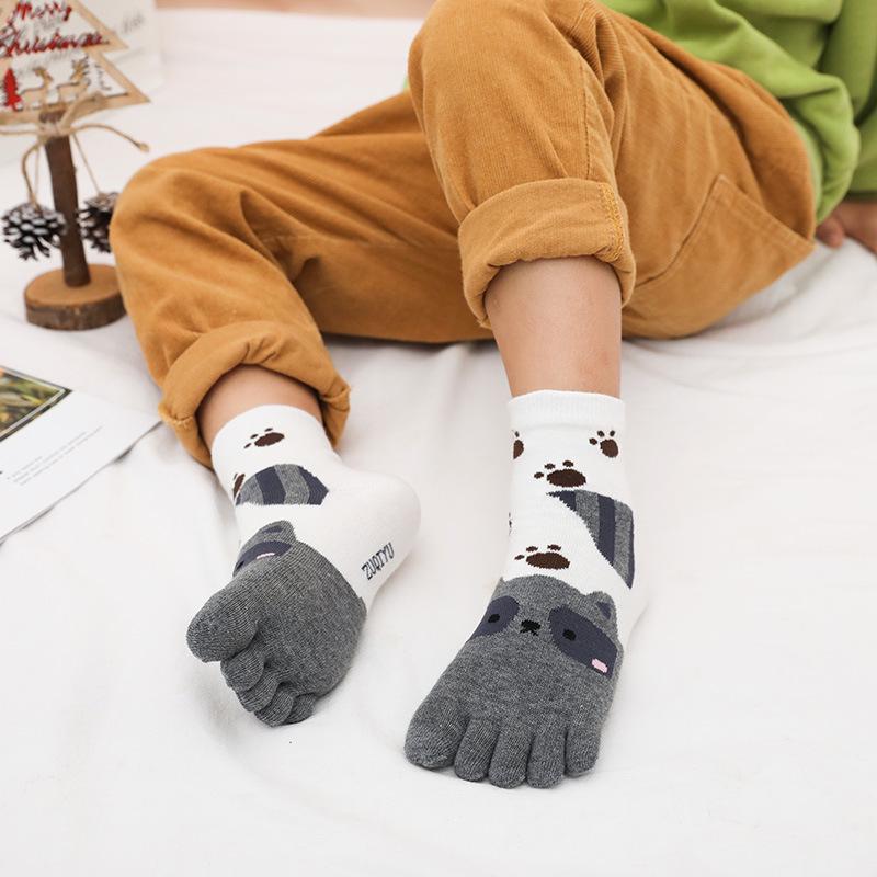 Kids' Cartoon Animal Cotton Split-Toe Socks, Mid-Calf, Ages 3-12, Boys & Girls