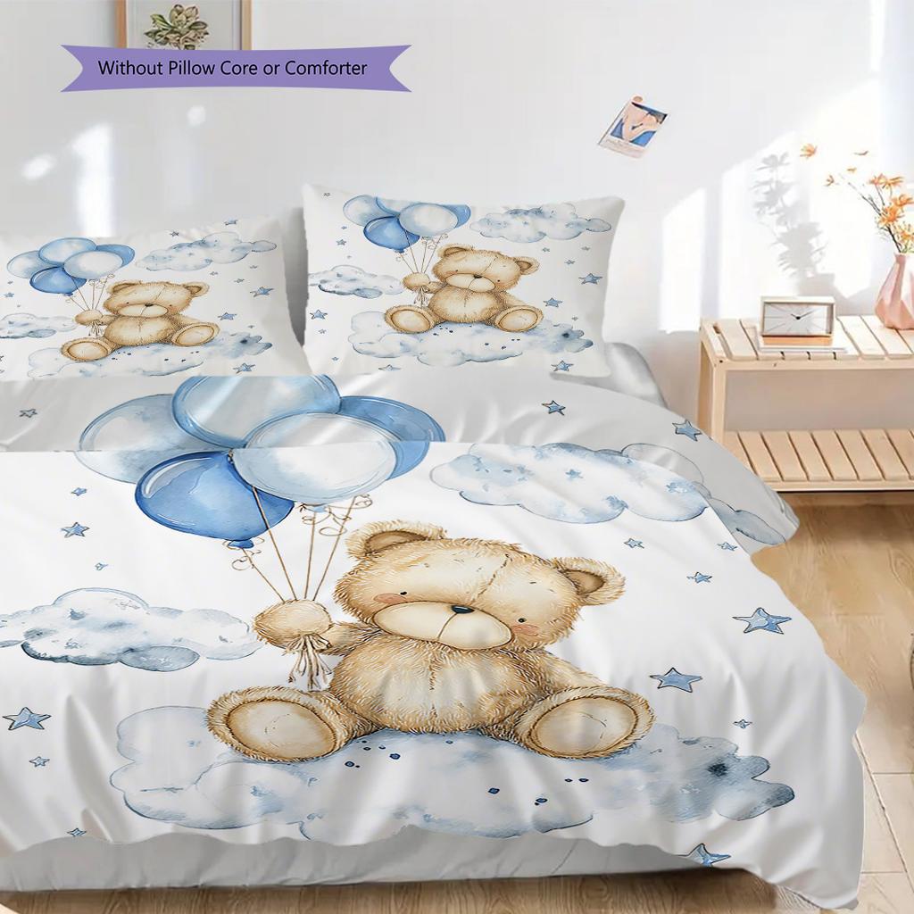 Bettwäsche-Steppdecken-Set mit Teddybär-Muster Bettdeckenbezug Kissenbezug Heimdekoration Geburtstagsgeschenk (1 Bettbezug + 2 Kissenbezüge, ohne Füllung)