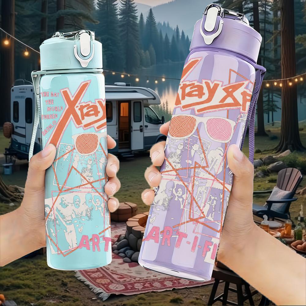 1PC Abstract Red Line Graffiti Minimalist Print 750ml Portable Sports Water Bottle Leakproof Gym Outdoor Travel Drink Cup