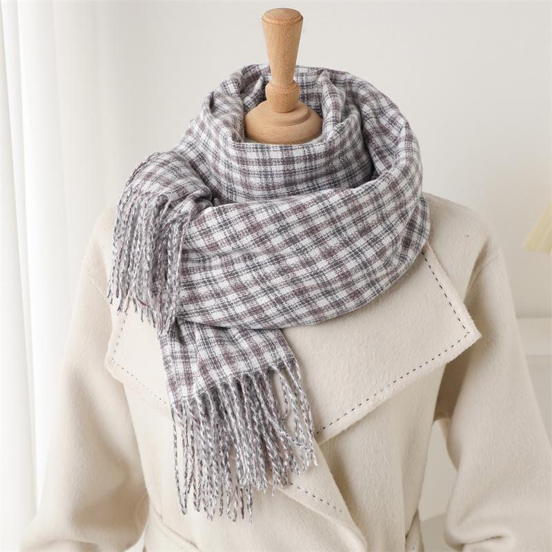 

Plaid Long Autumn And Winter Atmosphere Warm Scarf Women S Shawl Versatile Commuter Fringed Imitation Cashmere Scarf 200cmX65cm (with tassel)