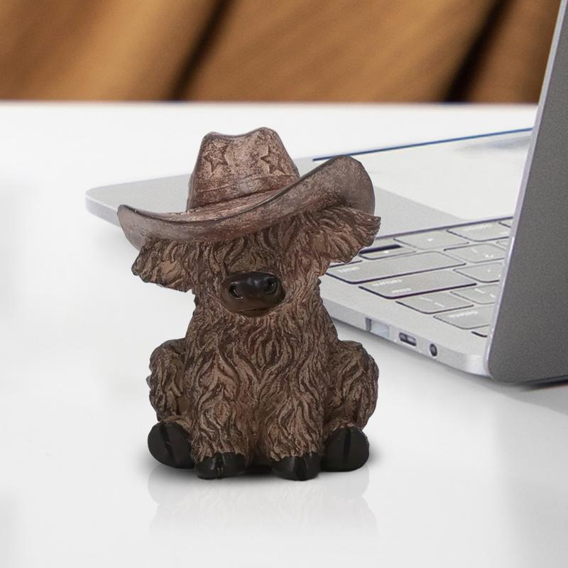 

Highland Cow Figurines Cowboy Hat Cow Figure Funny Tiny Creative Animal Figurine Ornament For Garden Living Room Desk Bookshelf China Mainland