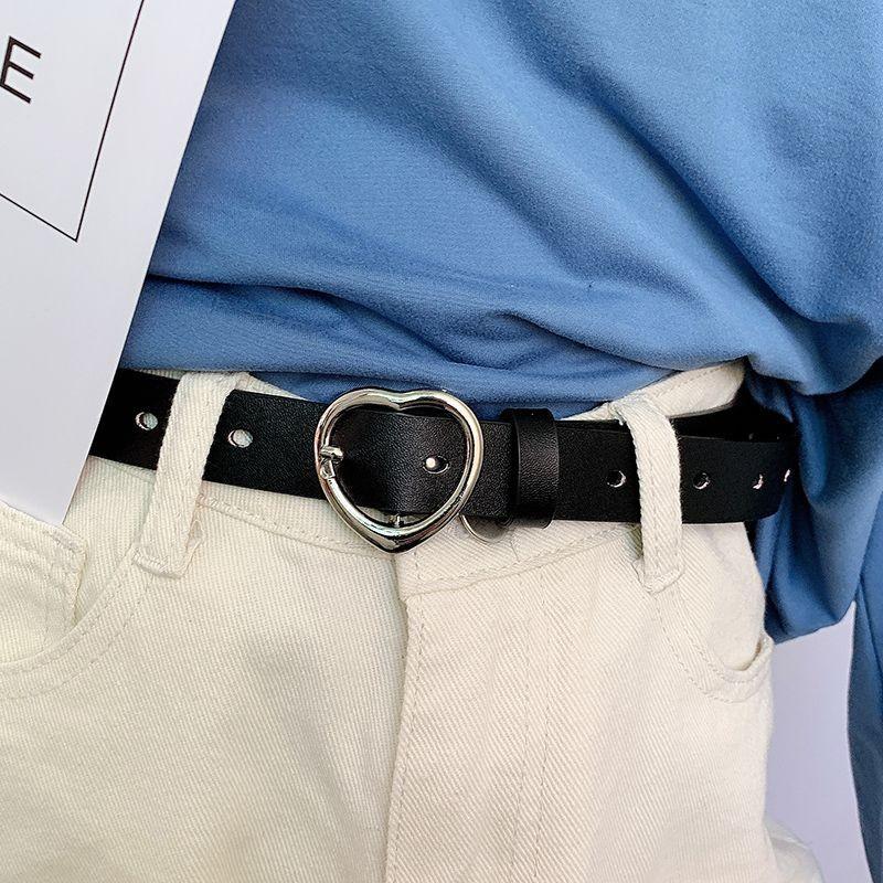 Sleek Versatile Womens Korean Circle Buckle Denim Belt Crafted From Quality Pu Style For