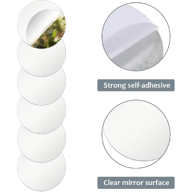 6PCS Acrylic Round Mirrors 6 Inch Round Adhesive Mirrors Non Glass Rounds Mirror Acrylic Mirror Wall Stickers Self Adhesive for Classroom Preschool