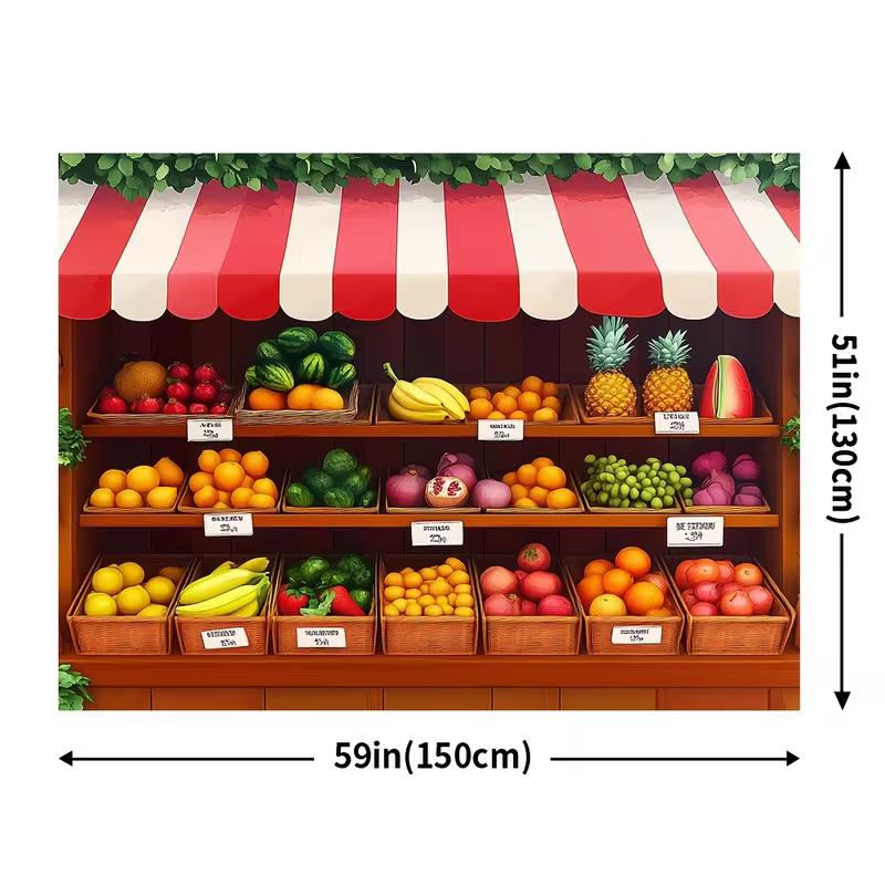 2D Cartoon Fruit Shop Backdrop Kids Birthday Market Theme Photography Background