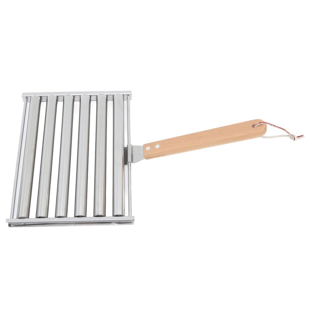 Detachable Stainless Steel Hot Dog Sau Roller Rack Stmer With Extra   Wood Handle 4 Skewers 6 Stick Design BBQ Tools