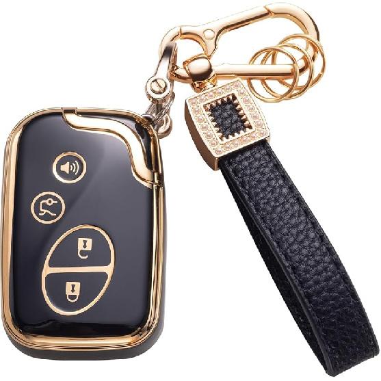 for Toyota Key Fob Cover with Leather Lanyard, Car Key Fob Case Compatible with 2018- Camry RAV4 Highlander Avalon C-HR Prius Corolla GT86 Smart Key