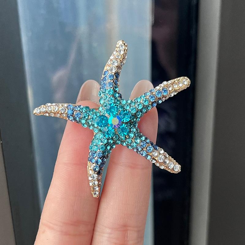 Trendy Multicolor Rhinestone Starfish Brooch 1Pcs Unisex Durable Clothing Pin for Daily Wear Party Anniversary Decoration