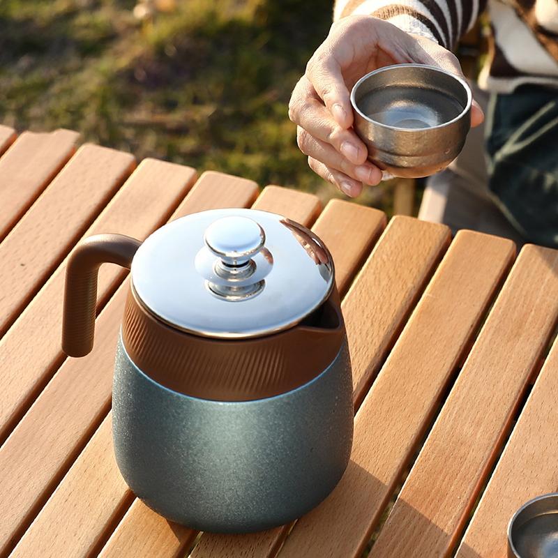 New High-end Titanium-coated Thermos Kettle, Tea And Water Separation Teapot, Large-capacity Coffee Pot With Handle
