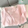 Two-Piece Cloud Cotton Short-Sleeved Shorts Pajamas Sweet Wind Pink Plaid Loungewear