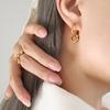 Gold Plated Titanium Steel Earrings with Green Zirconia Ring Pendants