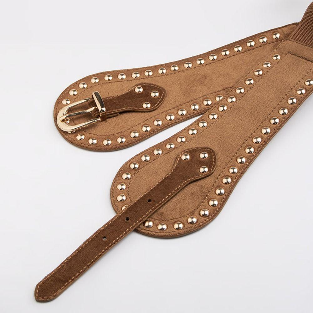 Adjustable Suede Rivet Belt PU Leather Elastic Cummerbunds Elegant Waist Seal Skirt Accessories