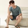 2025 summer thin cotton Men Pajamas short Sleeve tops and shorts sleepwear plaid Student Pajamas set casual plus size Pullovers Homewear