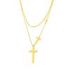 Simple Trendy Smooth Surface Metal Stainless Steel Cross Pendant Double Layer Necklace for Women Collar Chain Jewelry Accessory