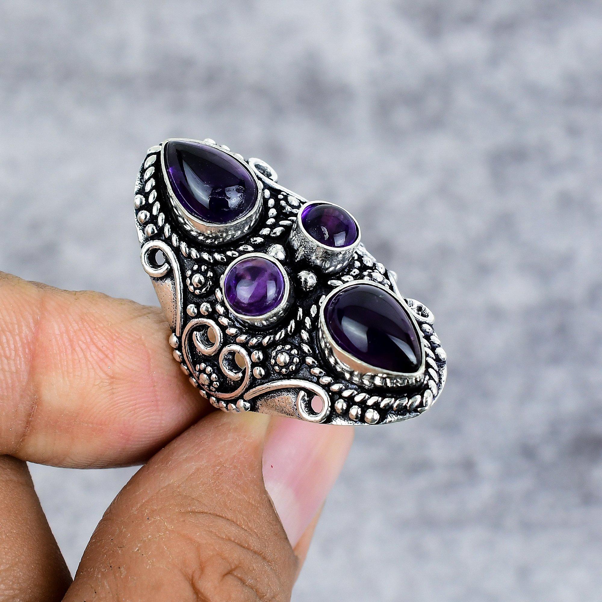 

Шавлієвий Аметист Дорогоцінний Камінь Ручна Робота Срібло 925 проби Ювелірний Виріб Кільце Розмір 8.5 M-2661