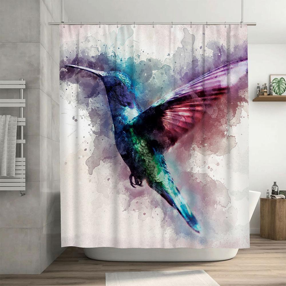 Hummingbird Shower Curtain Watercolor Blue Green Purple Red Bath Mat Decorative Fabric Waterproof Home Decoration Wall Hanging B