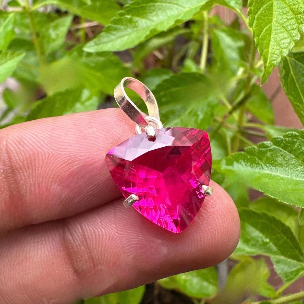 20.35 Ct Natural Pink Sapphire Trillion Cut 925 Sterling Silver Pendant Gemstone