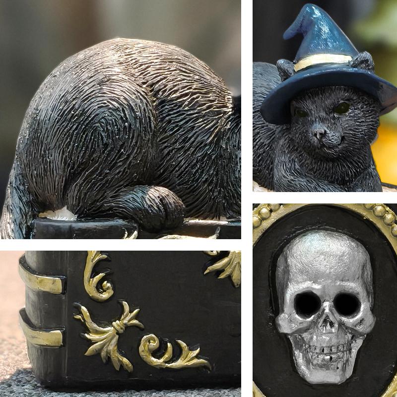 Halloween Ghost Hand Magic Book/Cat-on-Book Figurine Sculpture for Home Decor, Bedroom, Living Room, Entryway, and Holiday Decor