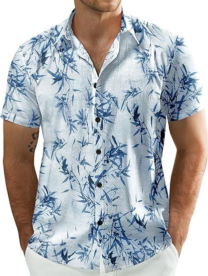 Men's Short Sleeve Shirt, Sunflower Print Loose Fit Shirt, Lightweight Collared Button-Up Casual Top