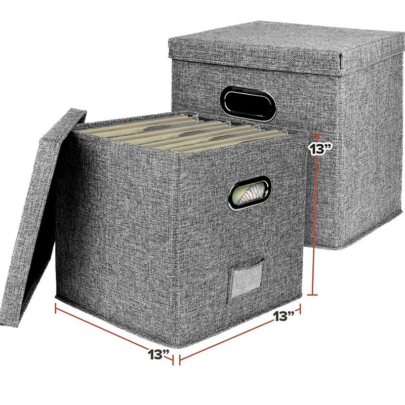 33x33x33cm Vinyl Record Storage Box Vinyl Record Case for Lp Album Storage Linen Fabric Storage Crate Cube Bins with Lid