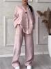 Women's Loose Fit Two Piece Outfit Set Long Sleeve Shirt Elastic Waist Wide Leg Trousers Casual Elegant Cozy Tracksuit