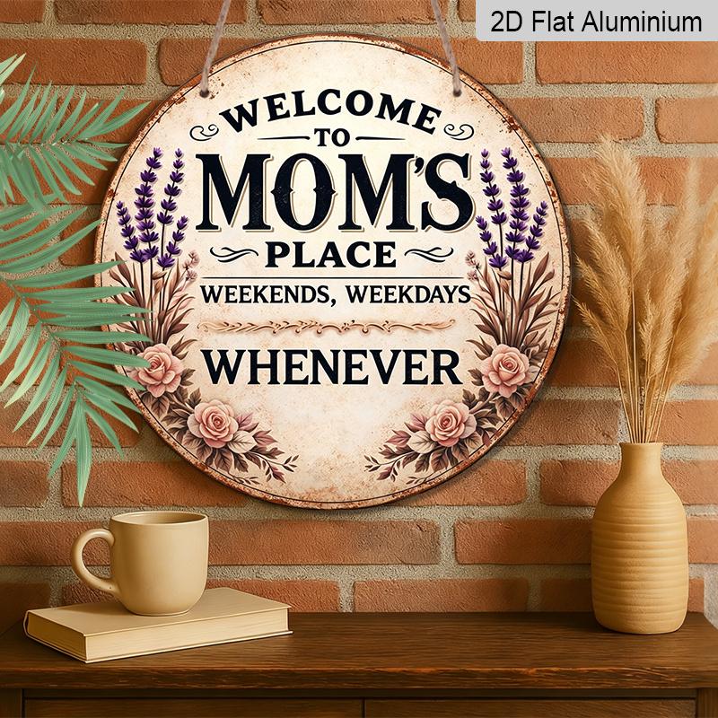 2D Flat - 1pc Round Aluminum Hanging Sign, Vintage Plaque about "Welcome to Mom'S Exclusive Space", Warm Family Gathering Decorative Sign, Suitable