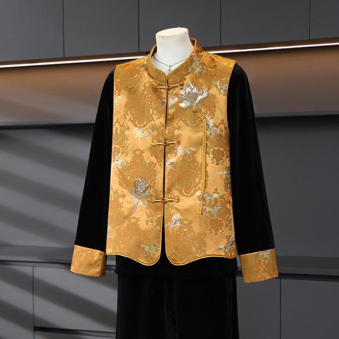 

Chinese Style Women s Spring-Autumn Three-Piece Suit: Vest, Jacket, and Pants for Middle-Aged and Elderly Ladies 5XL (150-170 jin)