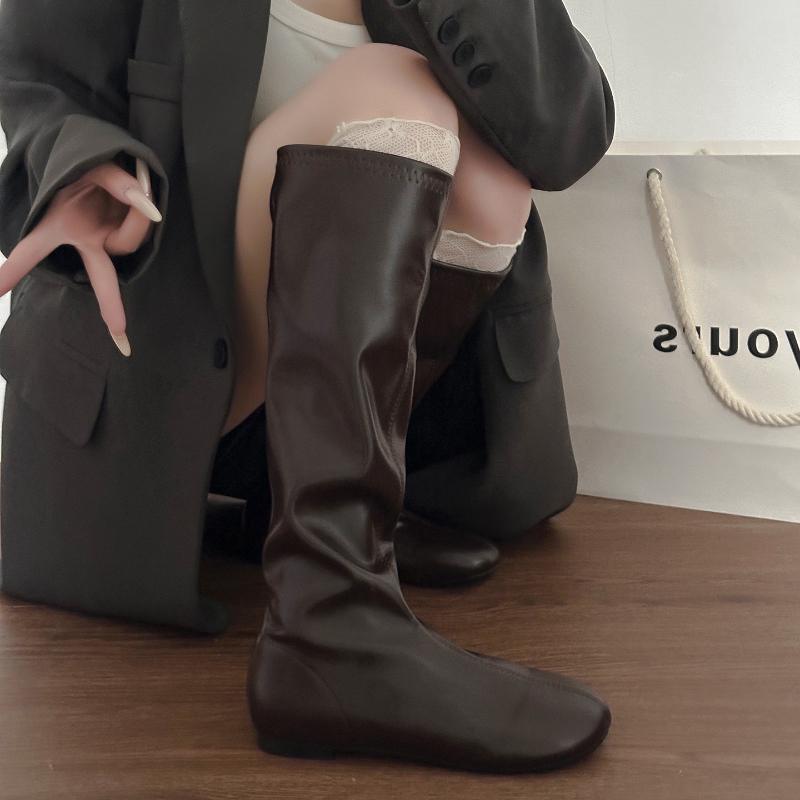 Street Style Cosy Soft Leather Women Knee High Boots Fashion Elegant Square Toe Shoes Women'S Stretch Slim Knight Long Booties