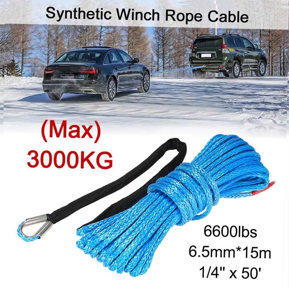 6.5mm*15m 1/4'' x 50' 6600lbs Synthetic Winch Rope Cable,Blue