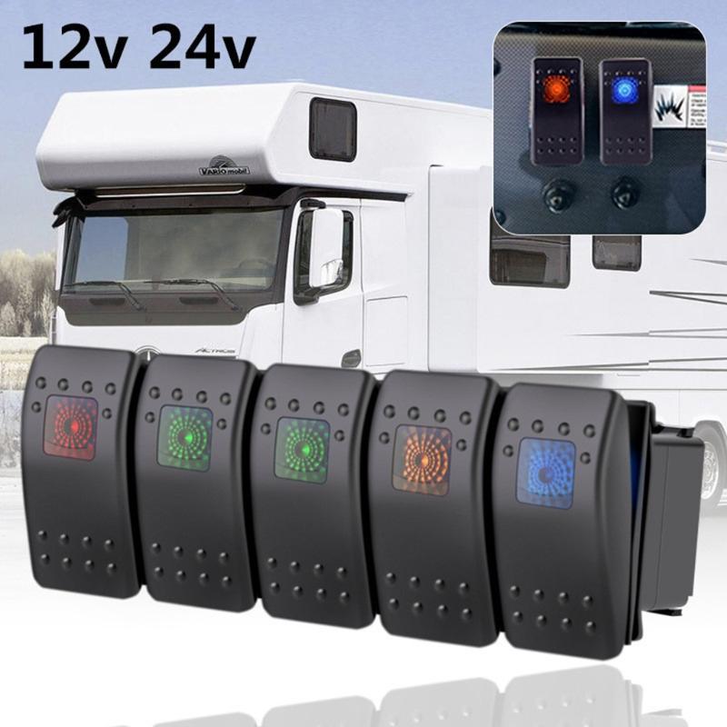 Rocker Lever Toggle Switch LED Light On Off 5Pin 12V 24V for Truck Car Boat RV