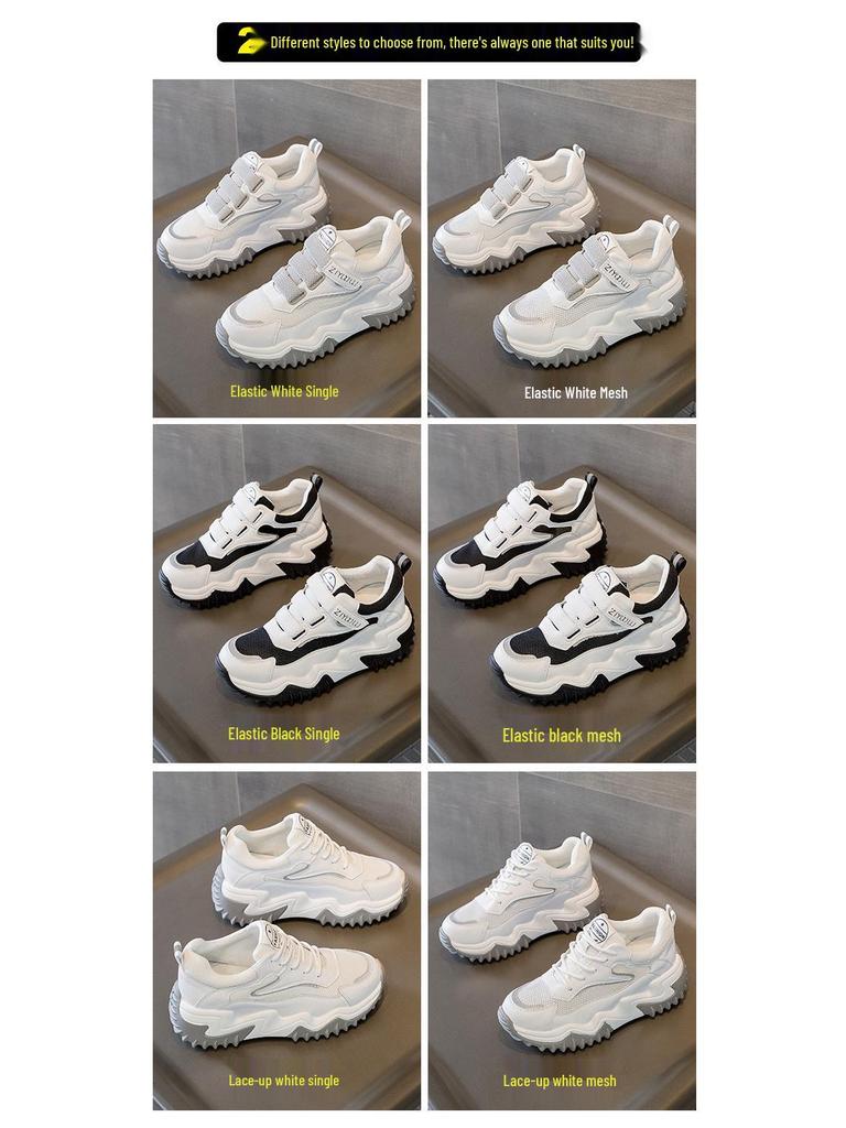 2025 Trendy Women's Genuine Leather Platform Sneakers with Thick Sole and Concealed Lift