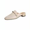 Fashion French Style Slimming Soft Leather Mule Sandals Women Mid Heel Chunky Heel Summer Slip On Shoes
