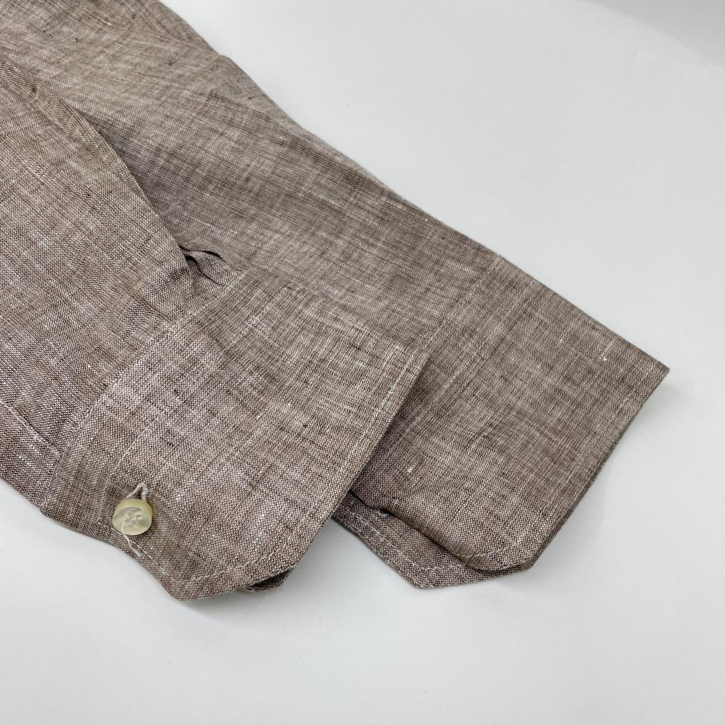 Massimo d'Augusto Dark Beige MAX6 100% Linen One-Piece Button-Down Shirt Tops M Dark beigeUsed