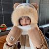 Cartoon Capybara Hat Scarf Set 3 in 1 Cartoon Plush Hat Fashion Scarf Hat Glove for Women  Girls