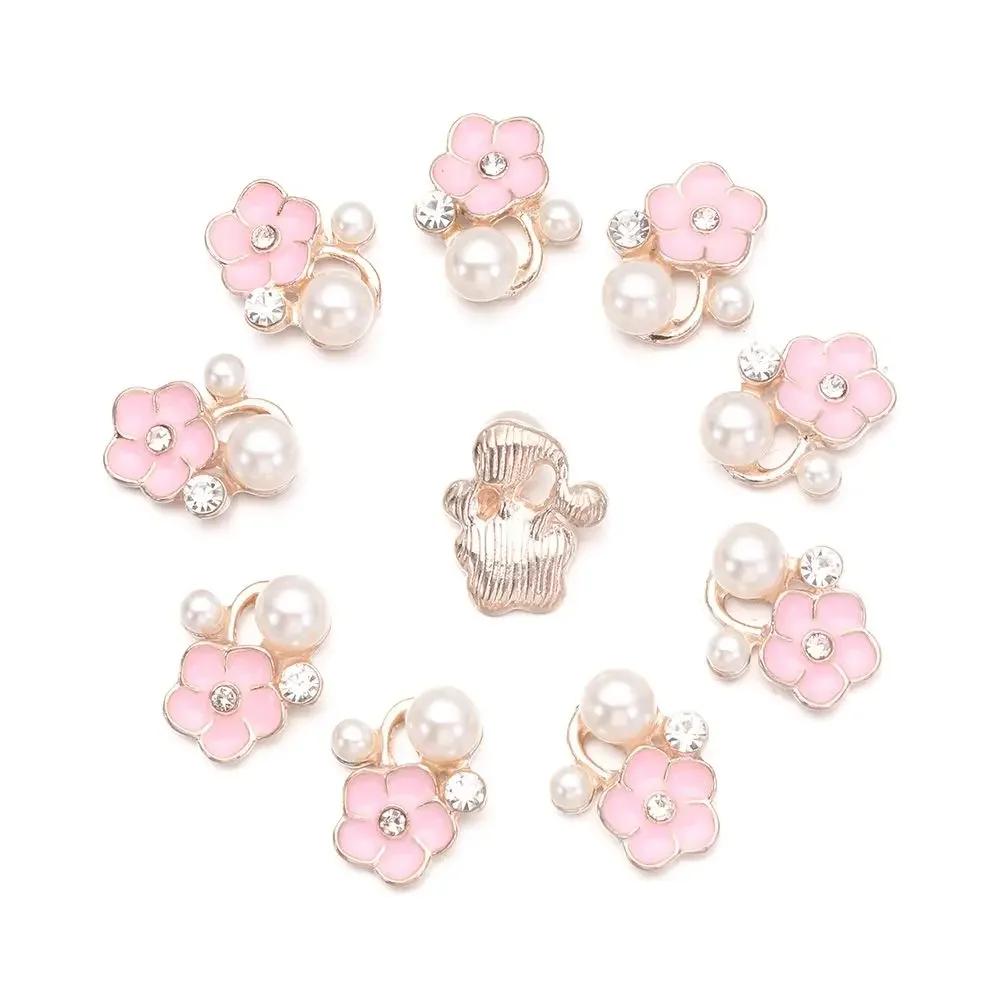 10Pcs Sparkling Hat Apparel Accessories Flower-shaped Rhinestone Buttons Pearl Hairpins Headwear Clip Pearl Button DIY Craft