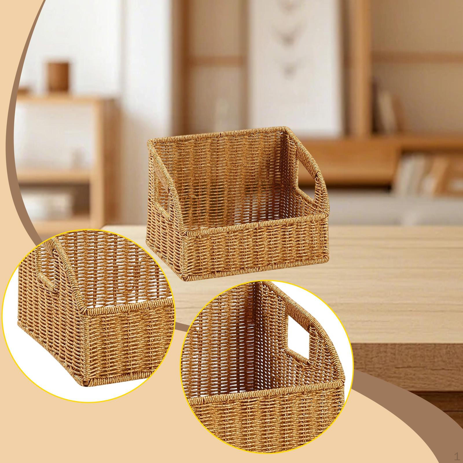 

Artificial Rattan Storage Basket, Bathroom Tray, Perfume Desk Organizer, Woven Basket for S