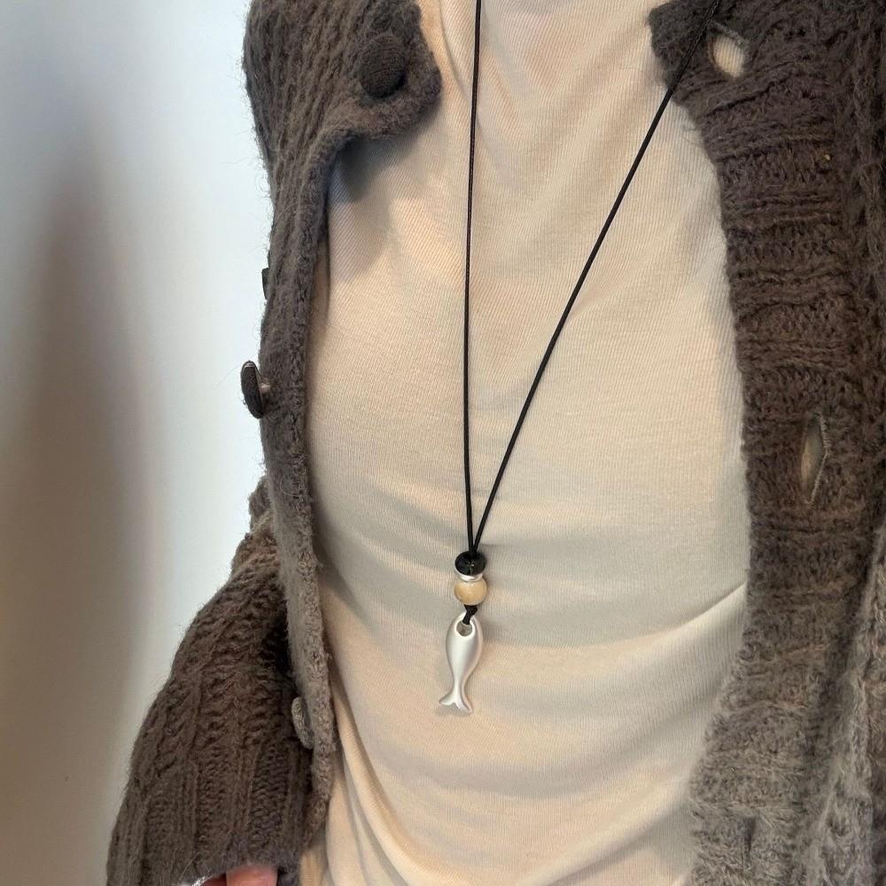 Metal Fish Pendant Necklace Matte Long Sweater Chain New Rope Chain Necklaces Jewelry