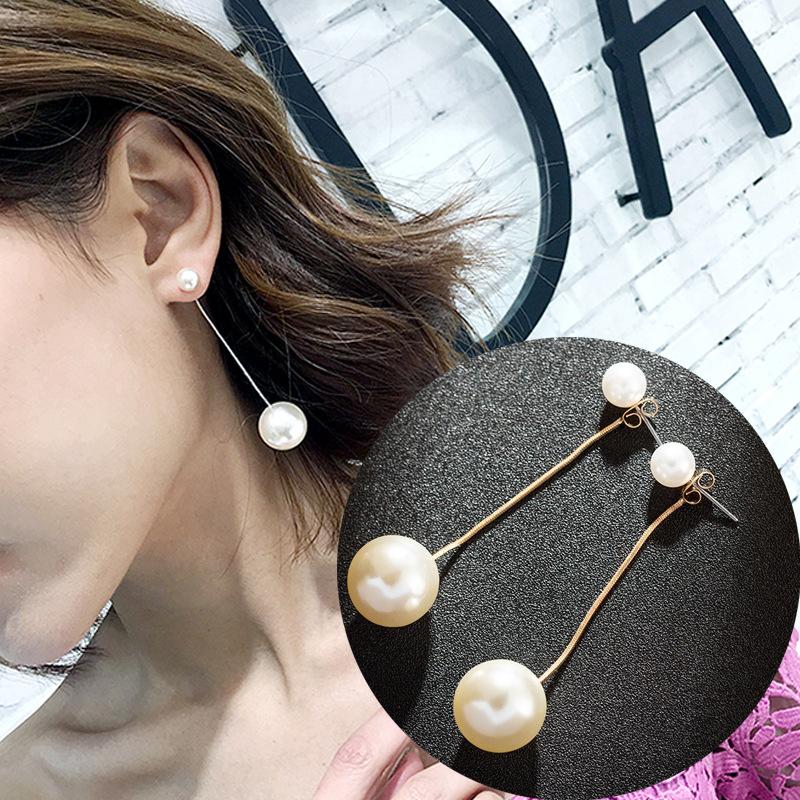 Women's Imitation Pearl Earrings New Elegant Chain Big Pearl Earrings Personality Wild Pendant Long Bride Wedding Earrings