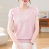 2026 New Style Women's Ice Silk Blouse - Fashionable Batwing Short Sleeve Round Neck for Middle-Aged & Elderly
