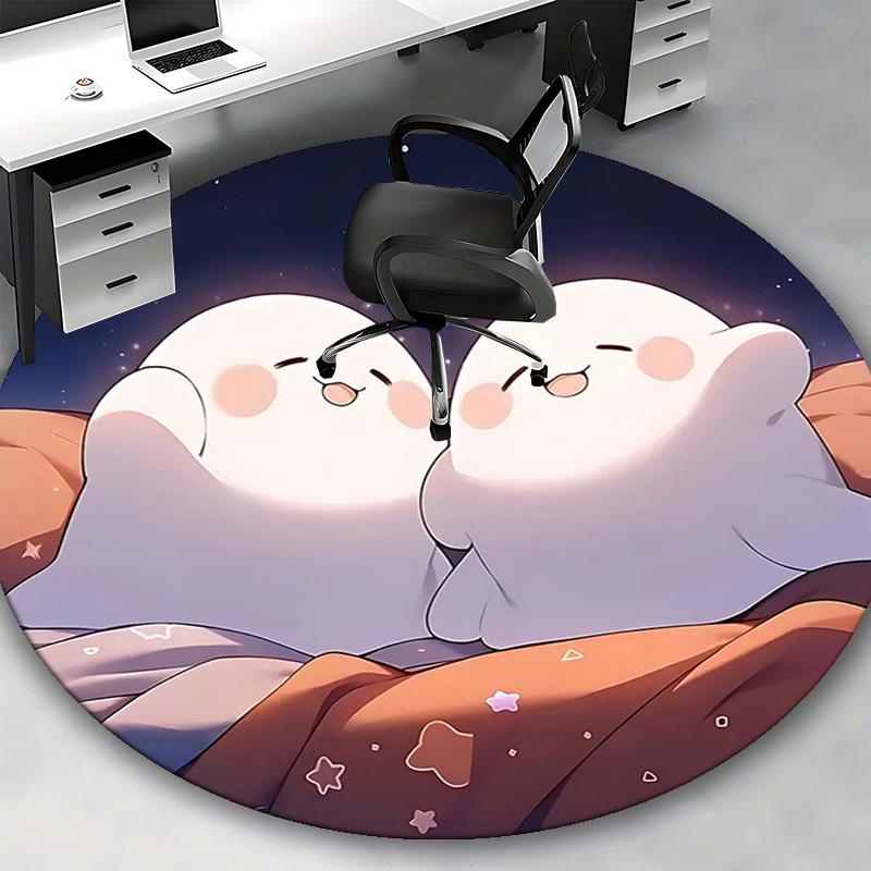1pc Anime Design Round Carpet Cute Ghost Couple with Starry Sky Print, Office Chair Mat, Home Decor, Gift