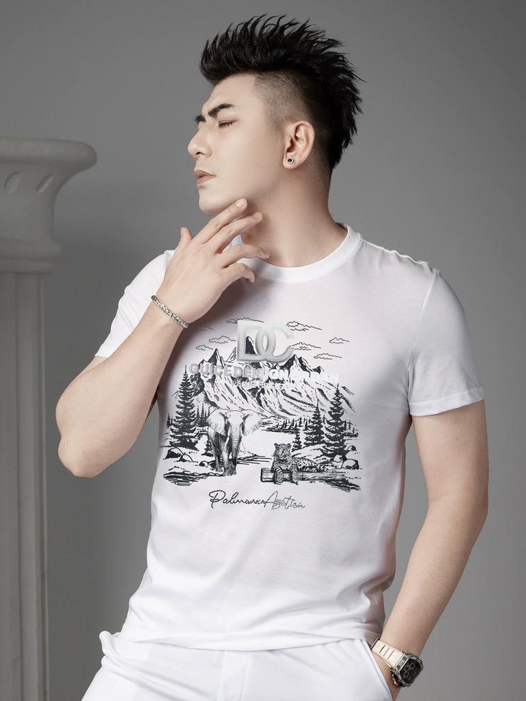 European Station 2025 Summer New High-End Printed Round-Neck T-Shirt Trendy Short-Sleeve Top Men's Short-Sleeve T-Shirt