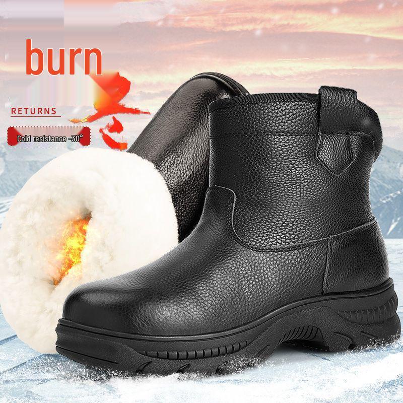 Northeast Men's Waterproof Sheepskin Wool Winter Boots - Thick, Warm, Genuine Leather, Cold-Proof Short Boots.