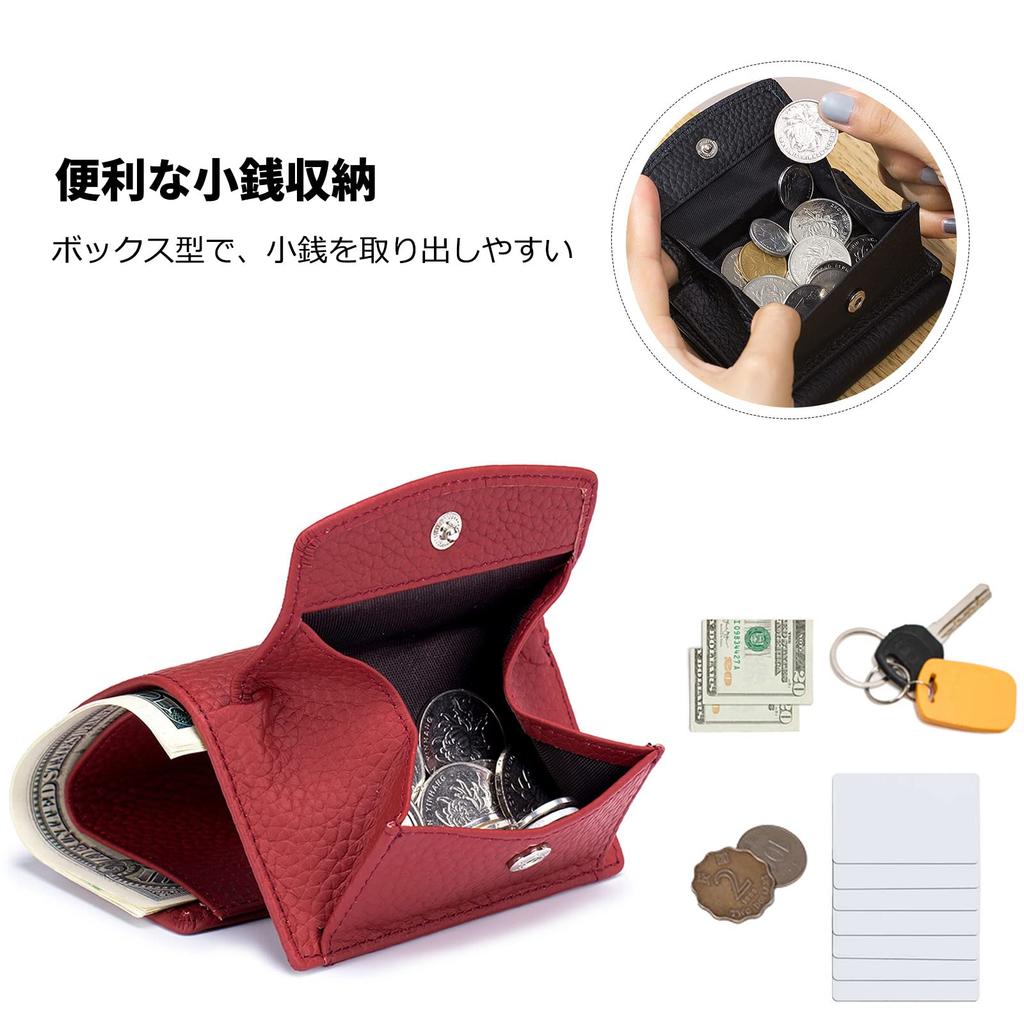 FANDARE Women's Mini Tri-fold Wallet, Genuine Leather, Popular Small Box-Shaped Coin Purse, Anti-Skimming, Card Storage, Coin Case, Cowhide Leather,