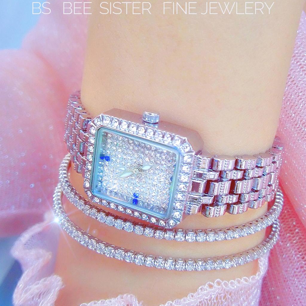 BEE SISTER BS Dame Firkantede Armbåndsklokker Gullklokke Dameklokker Rustfritt stål Sølvklokke Dame Femme Quartz Watches