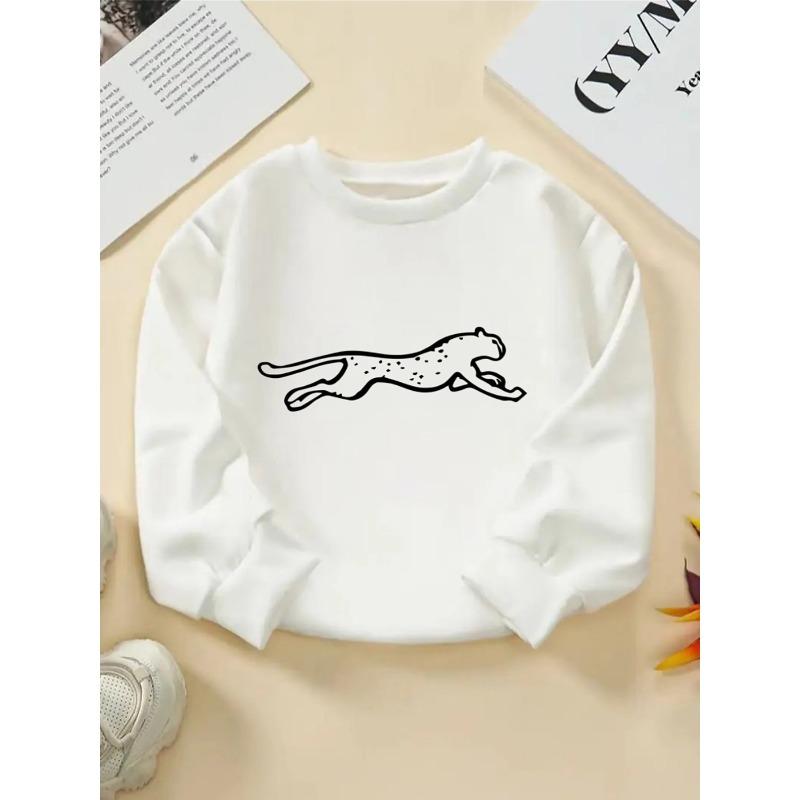 European sizes White Cheetah Running Pattern Kids Fashionable Crewneck Sweatshirt, children s long sleeved T-shirt 110 белый