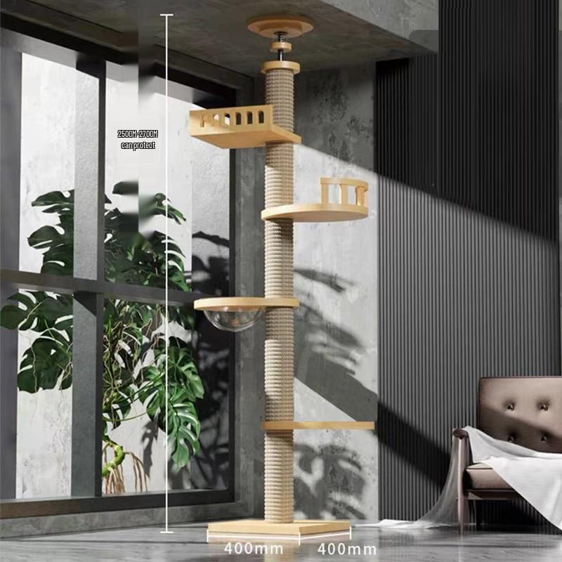 Solid Wood Cat Tree Condo: Space-Saving Capsule Villa for Large Cats with Toys