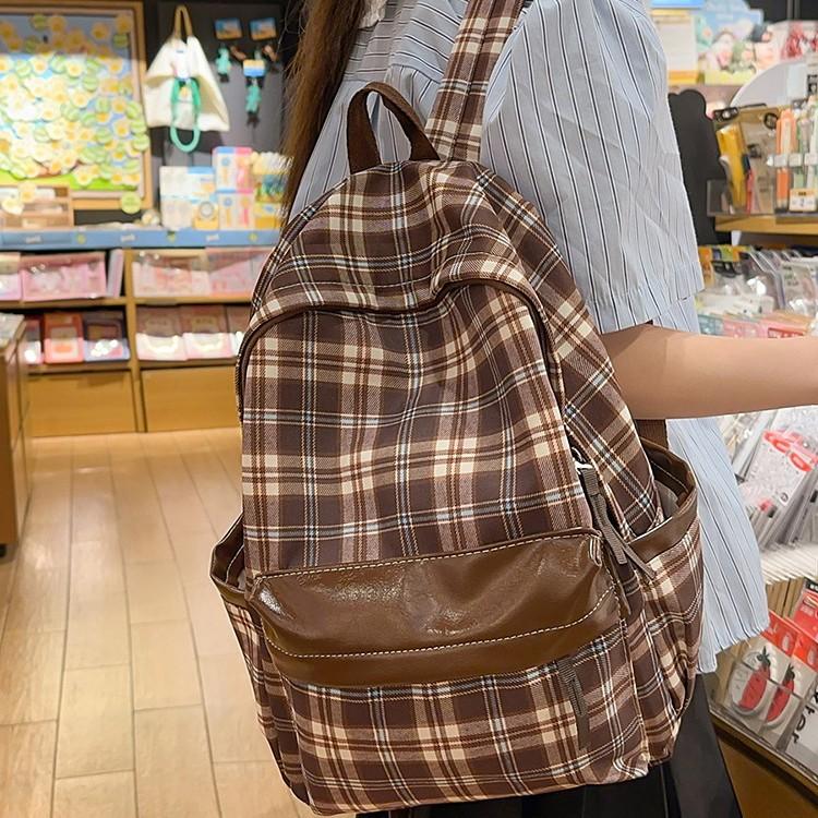 Zaino Scolastico Vintage Stile College Tartan Cucciolo Zaino Scolastico ins Versatile Ragazze Alto Valore Studenti Universitari Zaino per la Classe Zaino