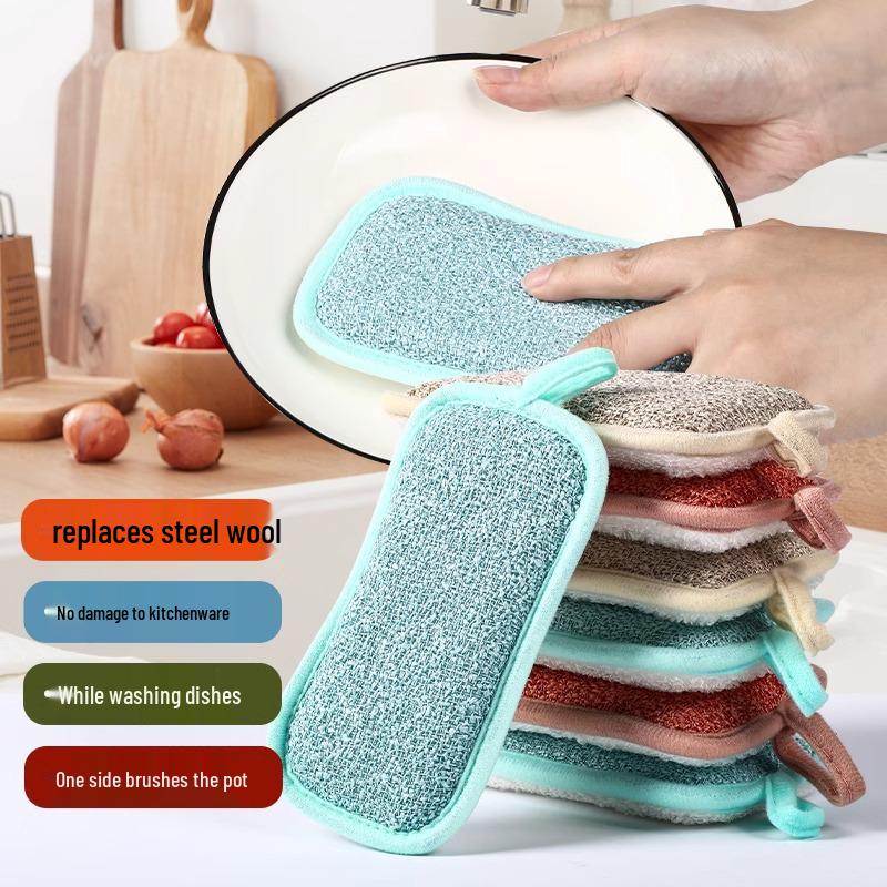 Bamboo Fiber Double-Sided Dishwashing Sponge & Scrub Brush - Kitchen Cleaning Scouring Pad & Magic Eraser.