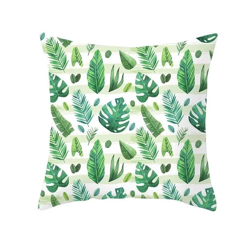 Tropical Decoration Print Cushion Cover Polyester Green Plant Throw Pillow for Sofa/Home Decorative Pillowcase